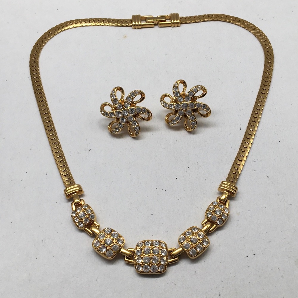 Swarovski Gold tone Crystal Diamante Choker Necklace & Earring Set